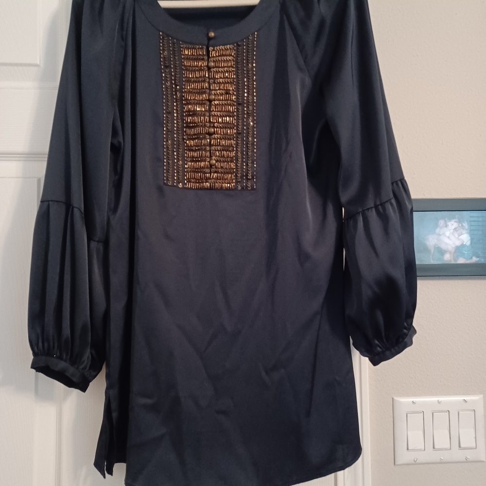Chico's Navy Sateen Embellished tunic, size 1